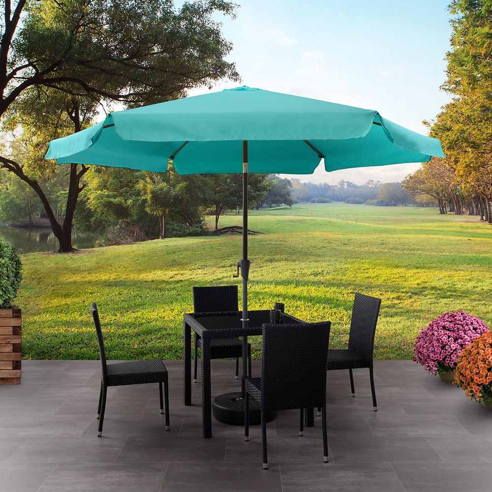 Corliving 10 ft. Round Tilting Turquoise Blue Patio Umbrella The Home