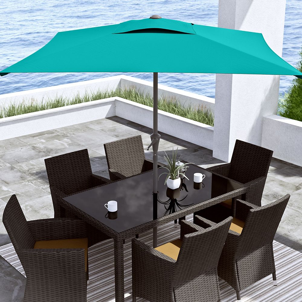 Corliving Square Tilting Turquoise Blue Patio Umbrella The Home Depot Canada