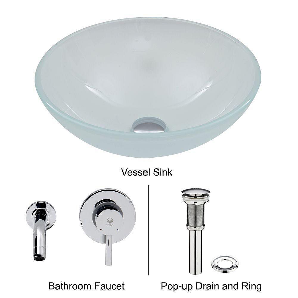 VIGO Vessel Sink in White Frost with WallMount Faucet Set in Chrome