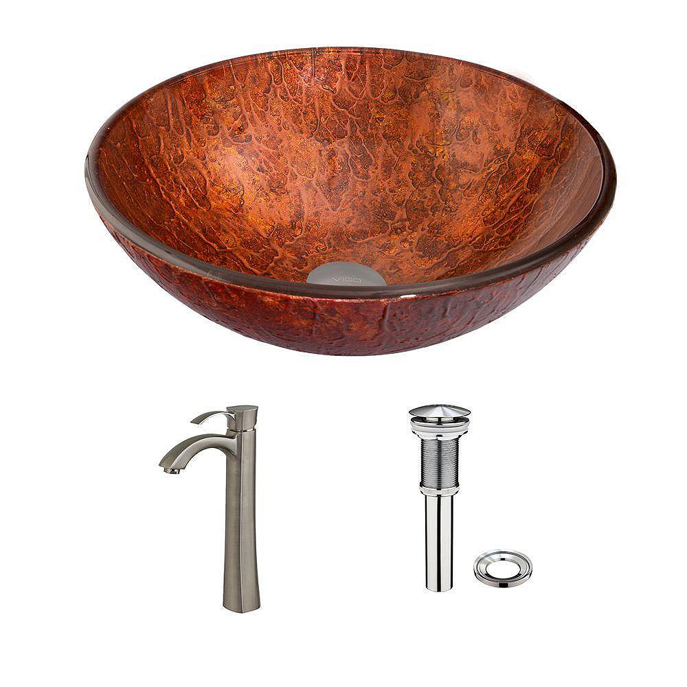 VIGO Glass Vessel Sink in Mahogany Moon with Otis Faucet in Brushed