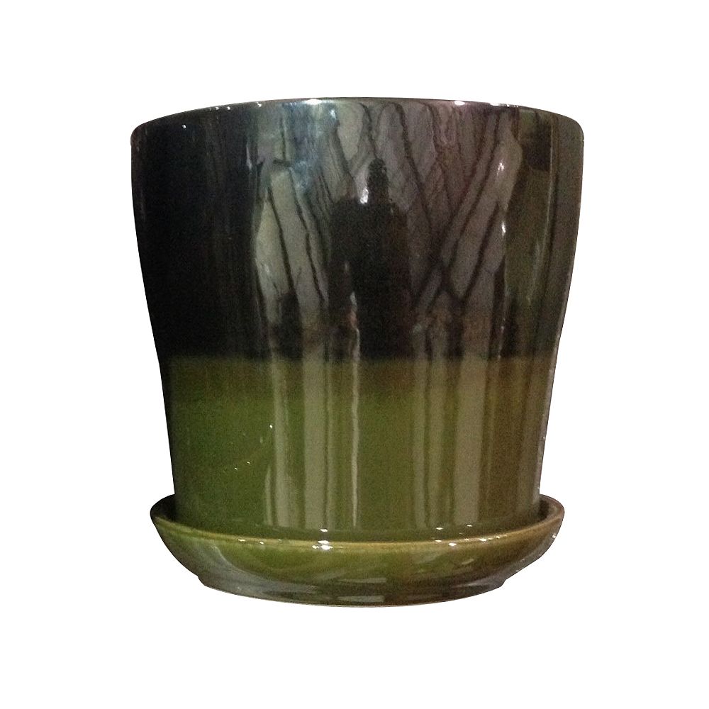 Trendspot 6 inch Softstripes Kurv Ceramic Planter, Olive Green The