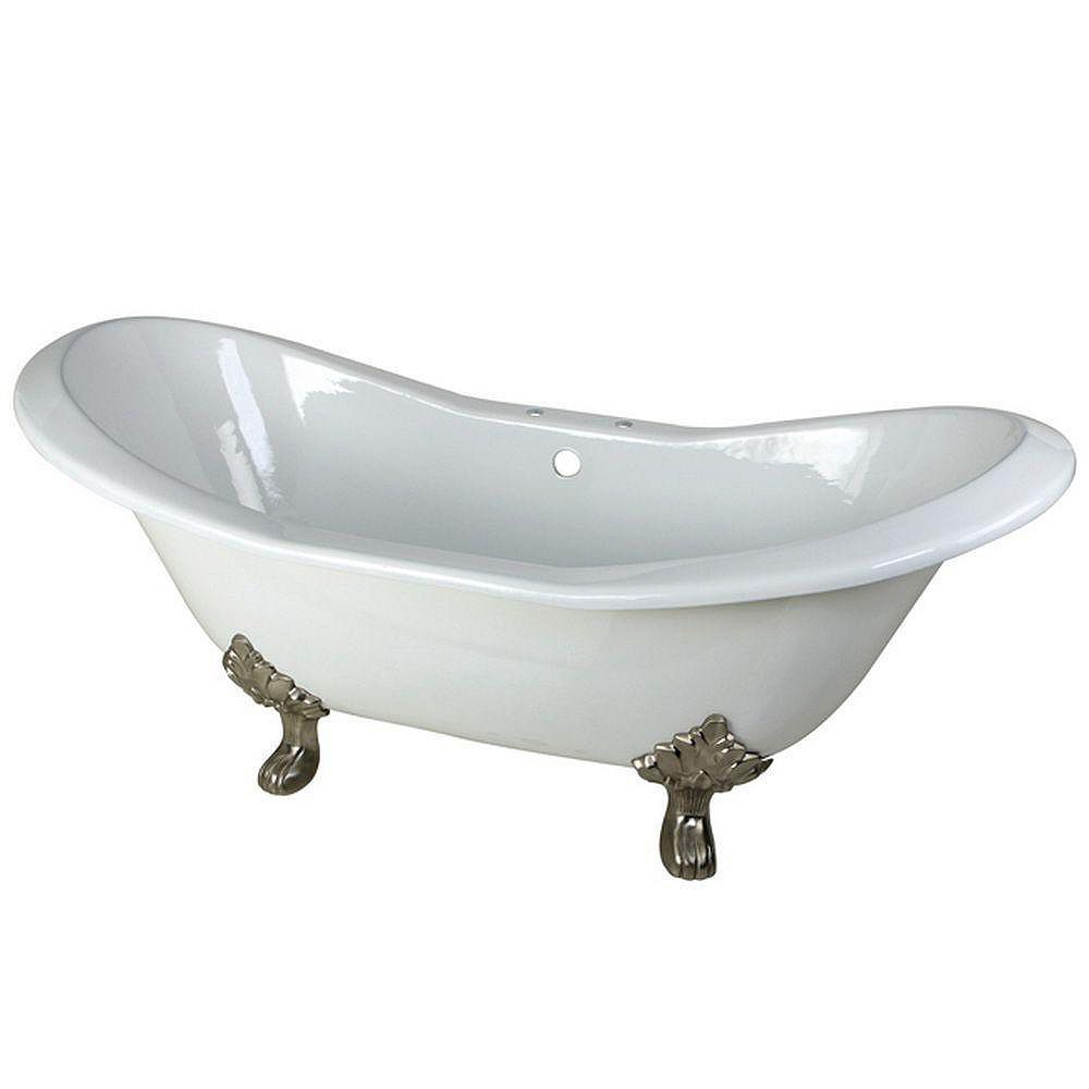 Aqua Eden 6 Feet Cast Iron Satin Nickel Clawfoot Double Slipper Bathtub