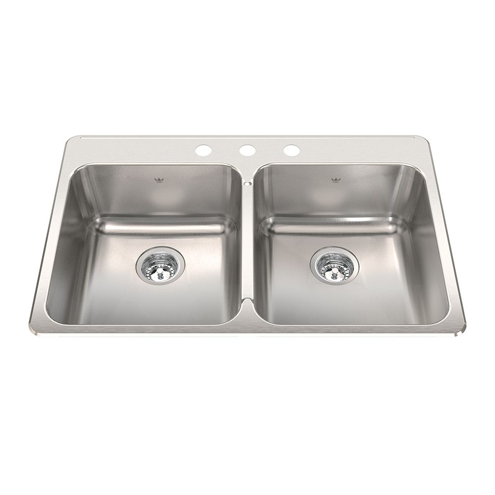 Kindred Double 20 Ga Sink 3 Hole Drilling 22 X 33 3 8 X 8 The Home Depot Canada