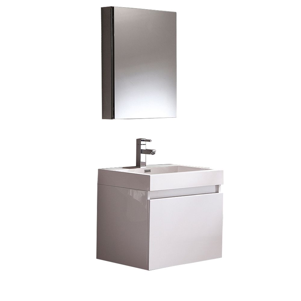 Fresca Nano Meublelavabo de salle de bains moderne blanc avec armoire