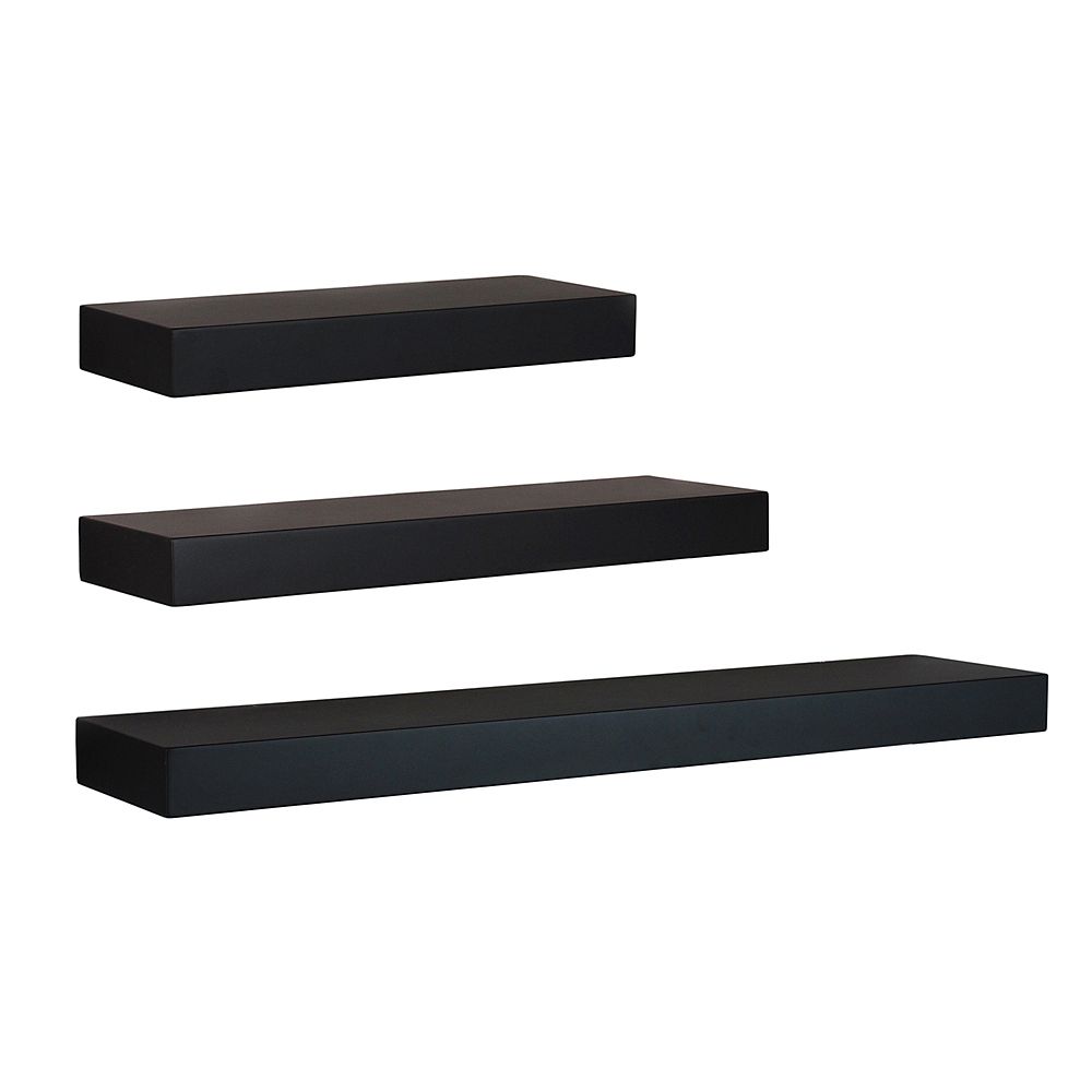 Nexxt Maine 1 5 Inch H X 5 Inch W X Assorted Length Wall Shelf In Black Set Of 3 The Home Depot Canada