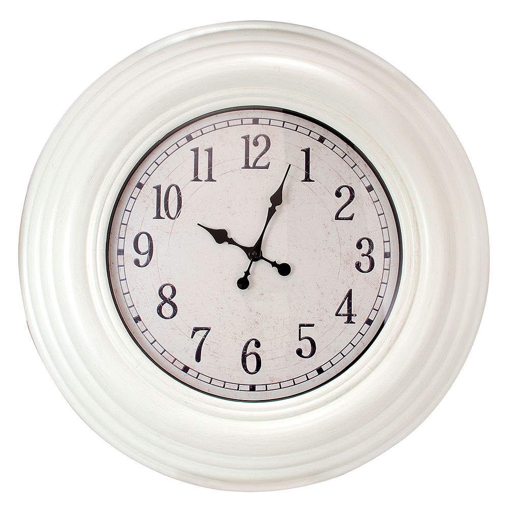 Kiera Grace Oversized 28 Inch. Wall Clock With Distressed White Finish