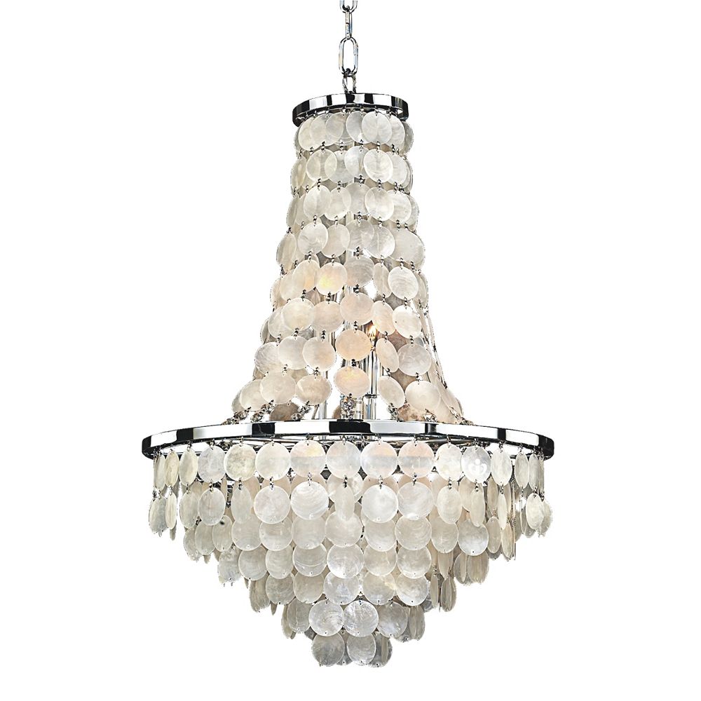Glow Lighting Bayside 9Light Capiz Shell and Chrome Chandelier The
