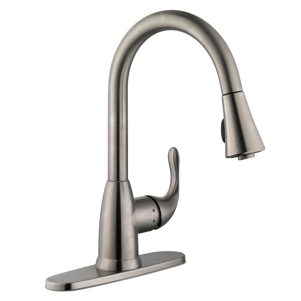 Glacier Bay Market Single Handle Pull Down Sprayer Kitchen Faucet In Stainless Steel The Home Depot Canada