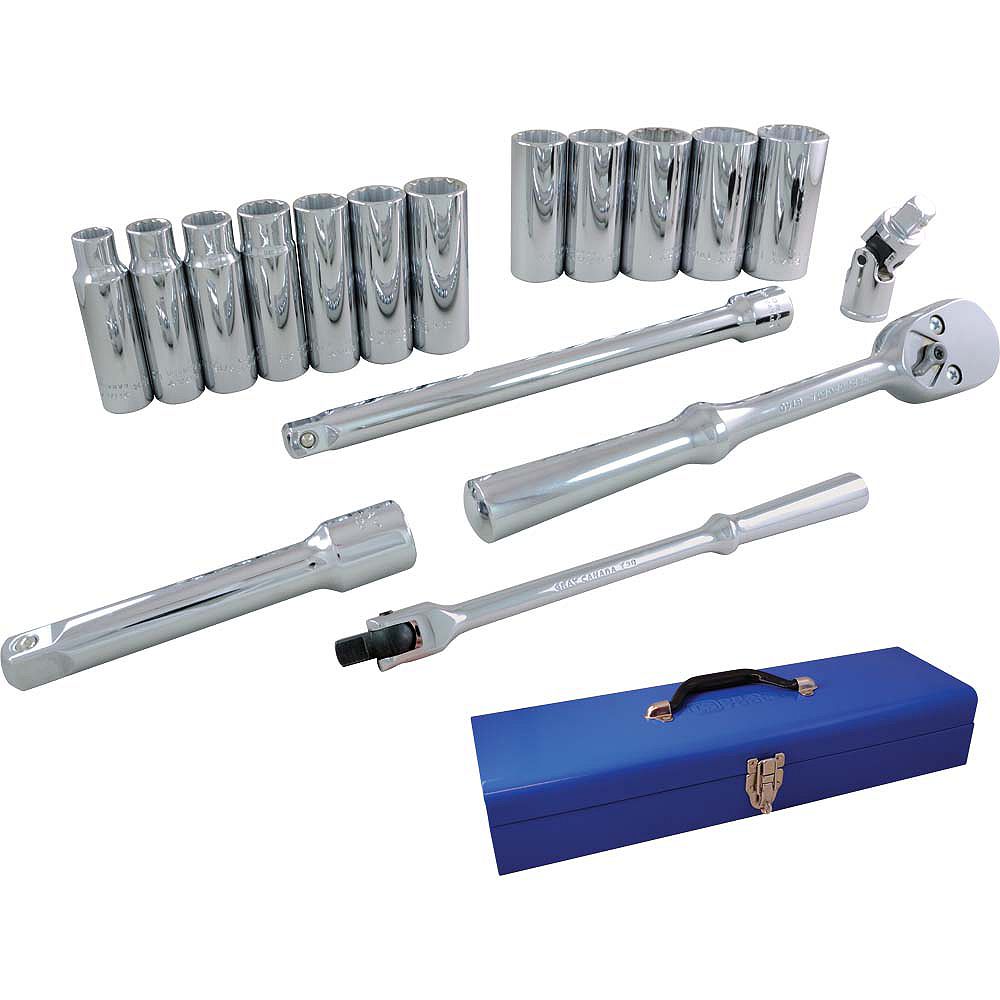 GRAY TOOLS Socket & Attachments Set 17Piece 1/2 Inch Drive 12 Point