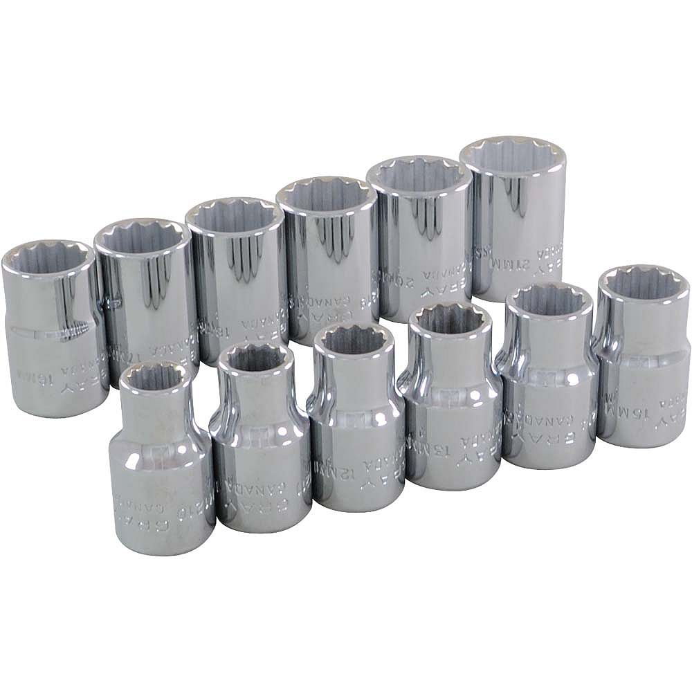 GRAY TOOLS 12-Piece Socket Set 1/2 Inch Drive 12 Point Standard Metric ...