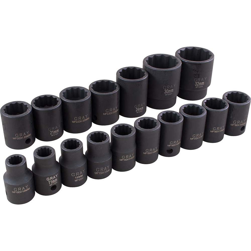 GRAY TOOLS 17Piece Socket Set Impact 1/2 Inch Drive 12 Point Standard Metric The Home Depot