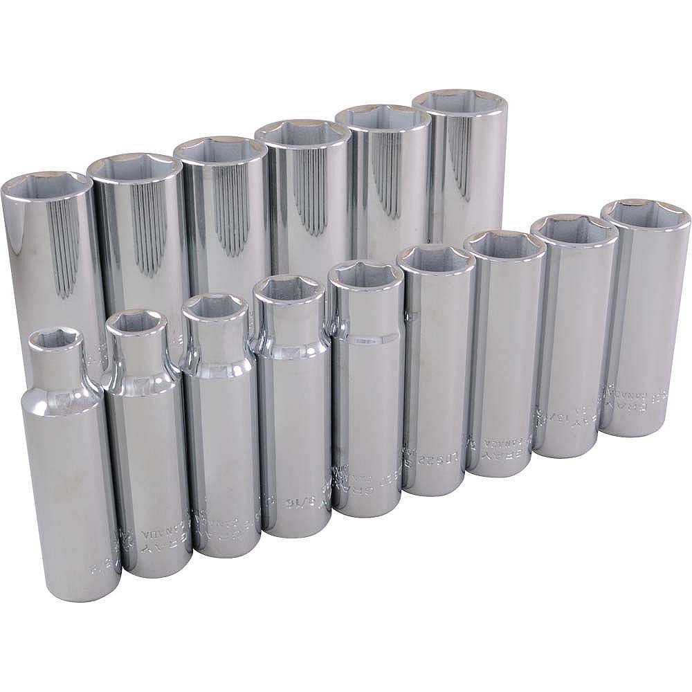 GRAY TOOLS 15-Piece Socket Set 1/2 Inch Drive 6 Point Deep Sae | The