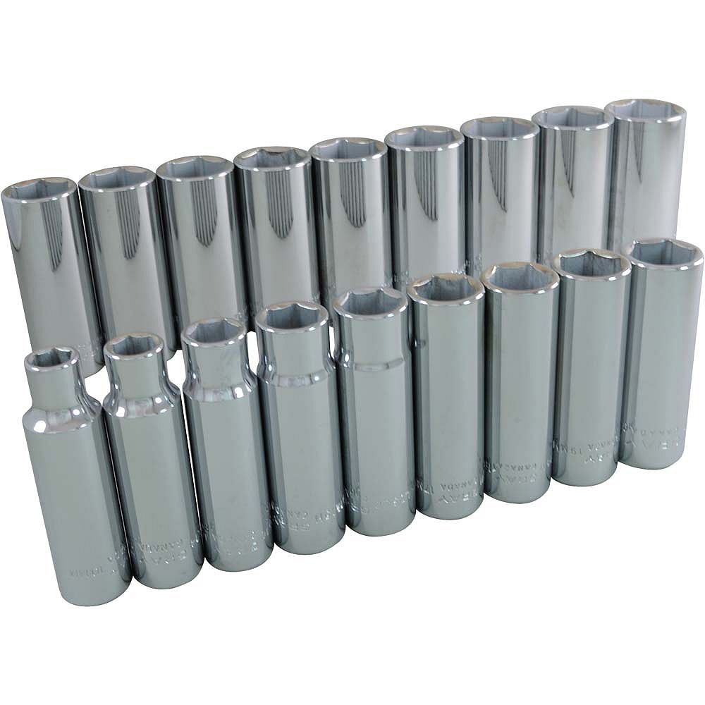 GRAY TOOLS Socket Set 18Piece 1/2 Inch Drive 6 Point Deep Metric The