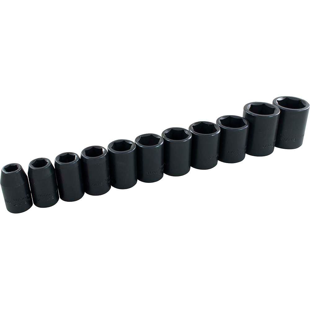 GRAY TOOLS Jeu de douilles à choc standards SAE, prise 1/2 po, 6 pans, 11 pièces Home Depot Canada
