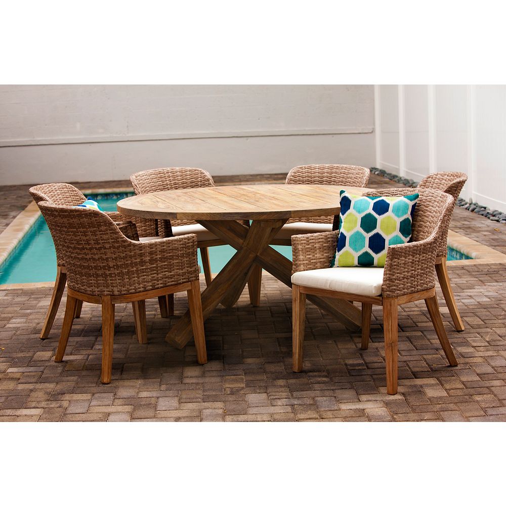 Patio Plus Indo 7 Piece Dining Set W, Round Outdoor Dining Table For 6 Canada