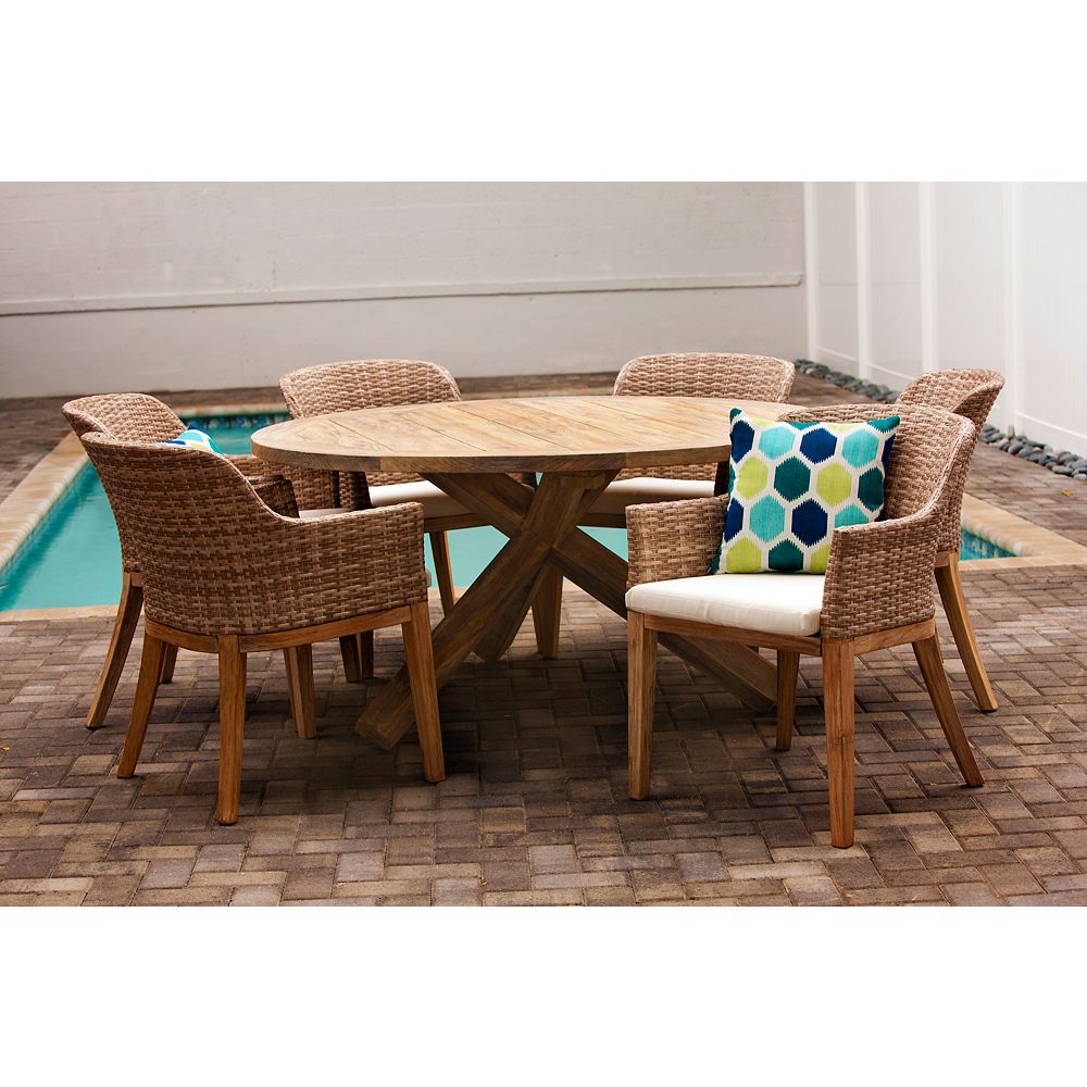 Patio Plus Indo 7 Piece Dining Set W Round Table The Home Depot Canada Patio Plus Indo 7 Piece Dining Set W, Round Outdoor Dining Table For 6 Canada