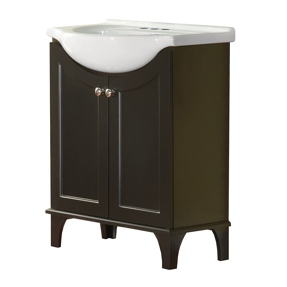 Magick Woods Concord 26 Inch W 2 Door Freestanding Vanity In Dark Chocolate With Ceramic T The Home Depot Canada