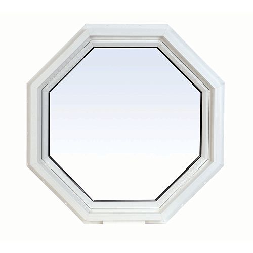 24 Inch X 24 Inch Vinyl Octagon Window with 3 1/4 Inch Frame and Integrated Brickmould