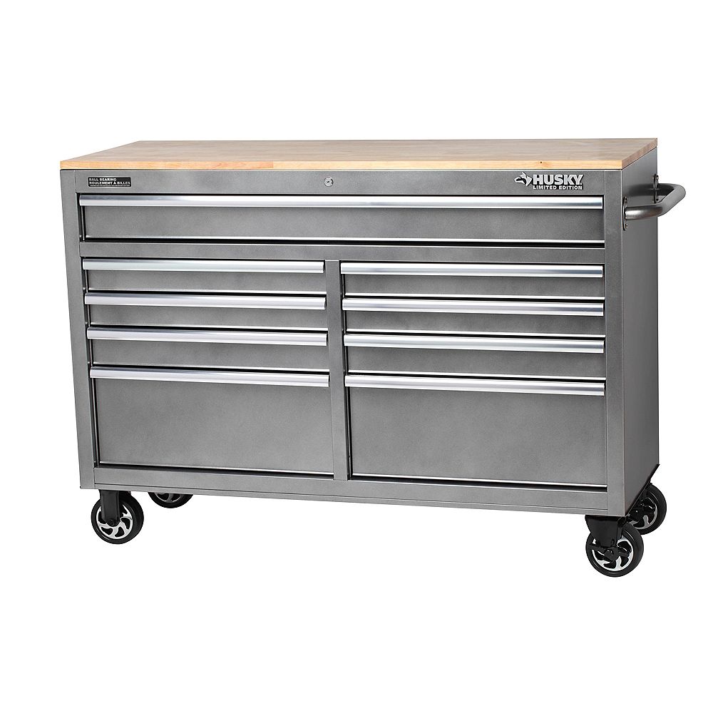 Husky 52 Inch 9 Drawer Mobile Tool Storage Work Centre In Metallic