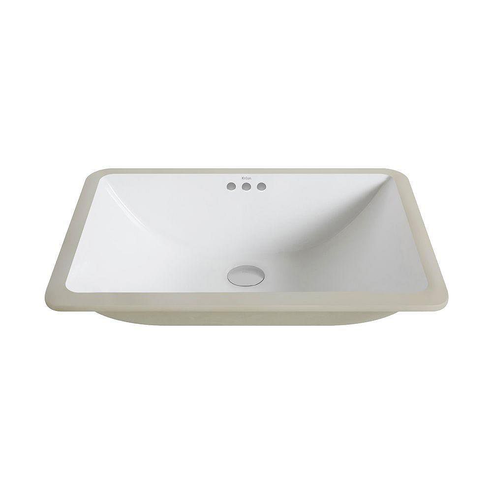 Kraus Elavo Large Ceramic Rectangular Undermount Bathroom Sink With Overflow In White The Home Depot Canada