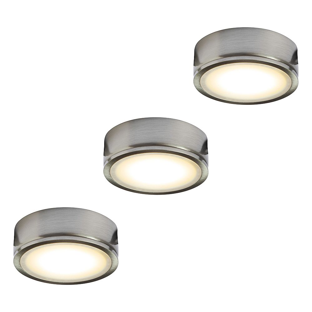 Illume Kit of 3x 120V Metal LED Pucks, Satin nickel The Home Depot Canada