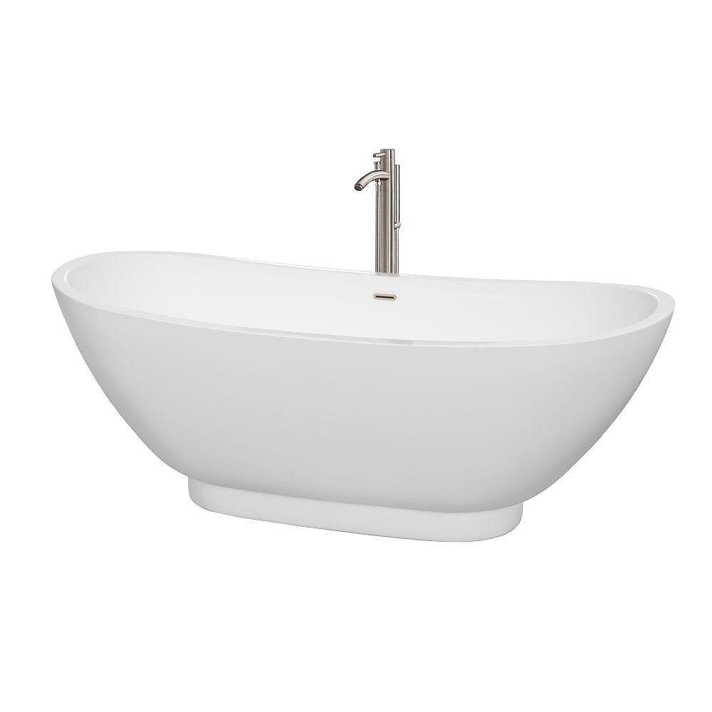 Wyndham Collection Clara 5 Feet Freestanding Bathtub with Tub Filler