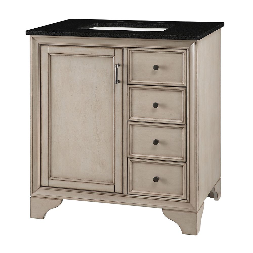 Home Decorators Collection Hazelton 31 Inch W Vanity In Antique Grey Finish With Granite T The Home Depot Canada