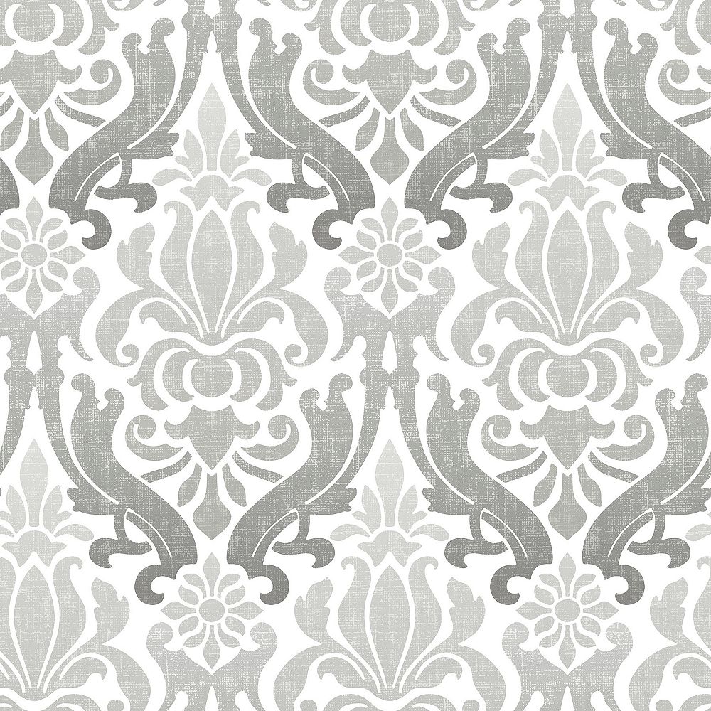 Nuwallpaper Grey Nouveau Damask Peel And Stick Wallpaper The Home Depot Canada