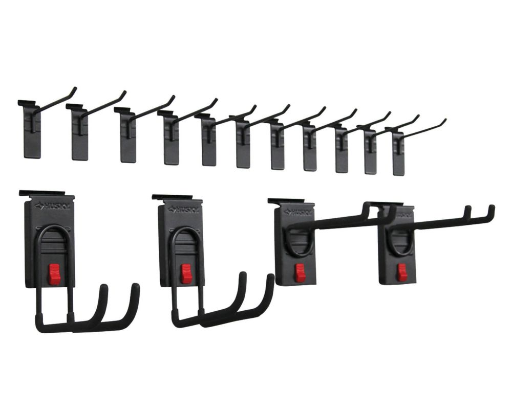 Husky Track Wall Starter Hook Kit In Black (15-Piece) | The Home Depot ...