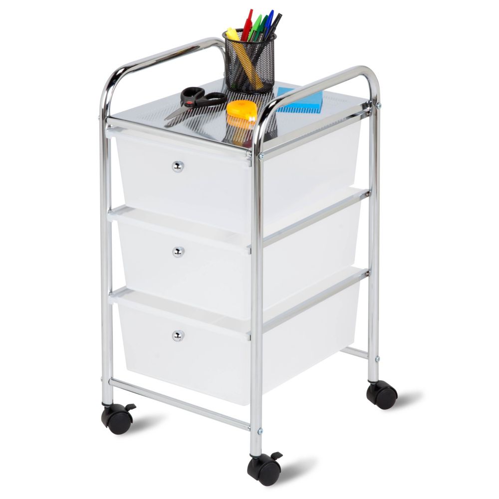 Honey-Can-Do 3-Drawer Rolling Storage Cart In Chrome And White | The ...