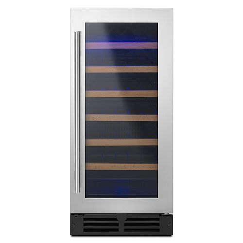 15-inch W Undercounter Wine Fridge for 34 Bottles in Stainless Steel - Reversible Door Swing