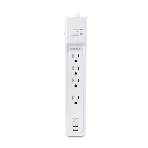 4 ft. 4-Outlet Surge Protect USB Power Bar in White