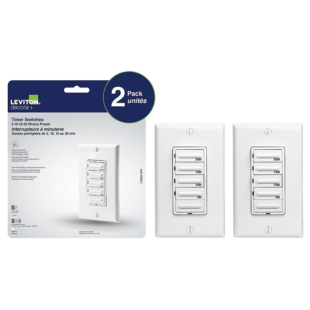 Leviton Decora Preset 30 minute digital countdown timer, (2Pack) The