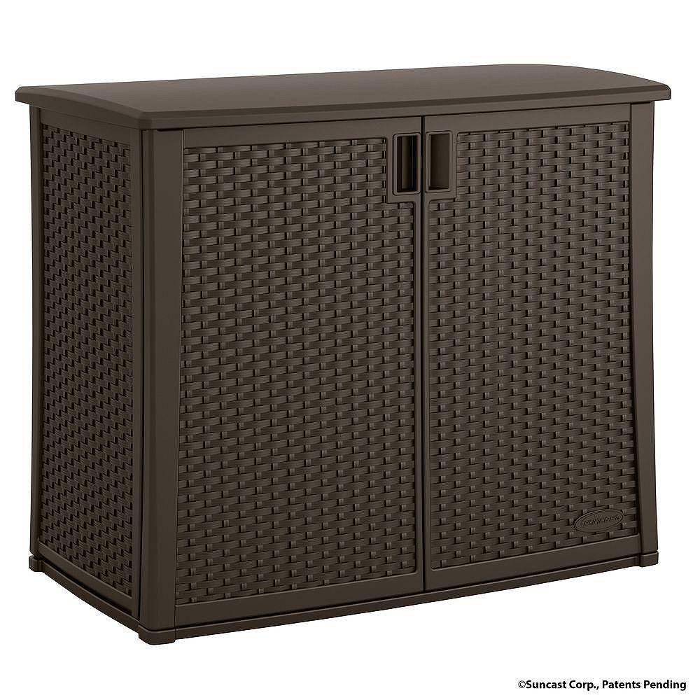 Suncast 13 Cu Ft Resin Wicker Outdoor Cabinet Deck Box The Home Depot Canada Resin Wicker Outdoor Cabinet Deck Box, Outdoor Storage Cupboard With Shelves