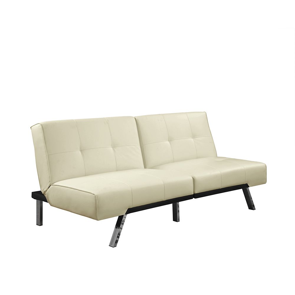 Monarch Specialties Futon Split Back Click Clack / Ivory LeatherLook