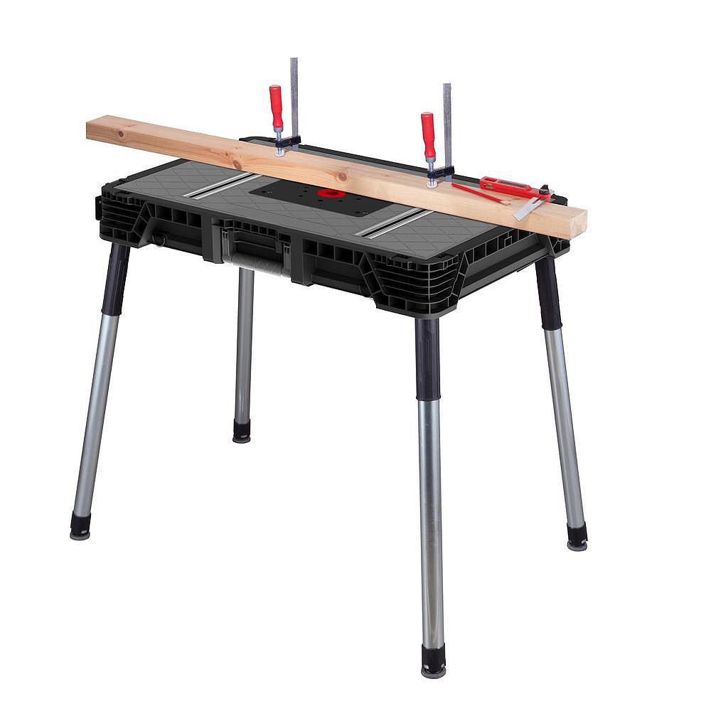 Husky 1.8 ft. x 3 ft. Portable Jobsite Workbench in Black | The Home ...