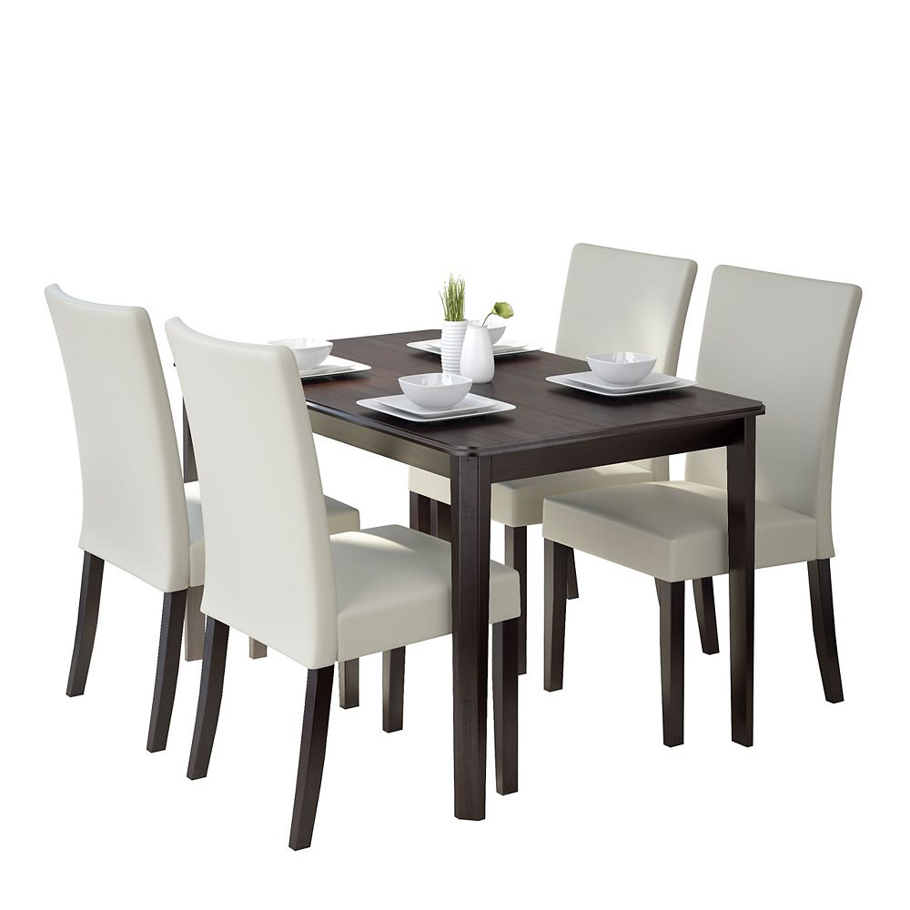 Corliving Atwood 47-inch Dining Table with 4 Cream Leatherette Chairs ...