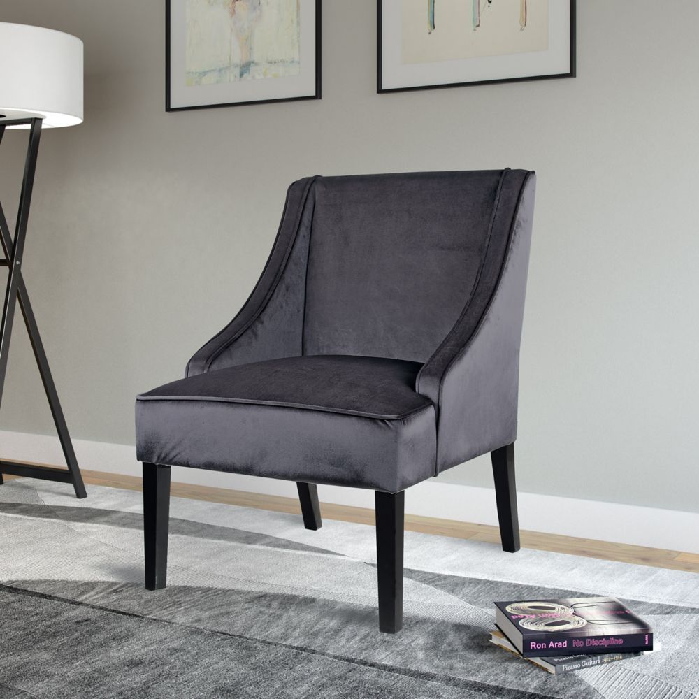 Corliving Antonio Contemporary Club Velvet Accent Chair In Grey With ...