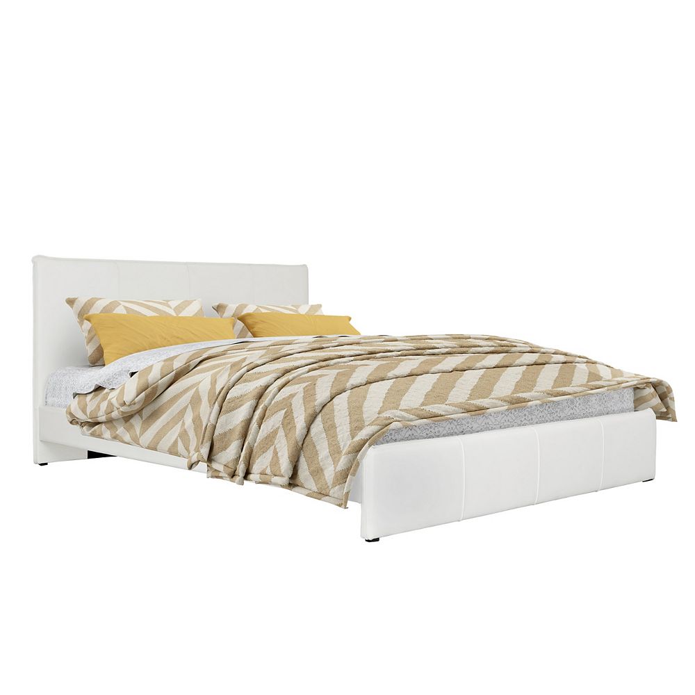 Corliving Fairfield White Bonded Leather Queen Bed The Home Depot Canada