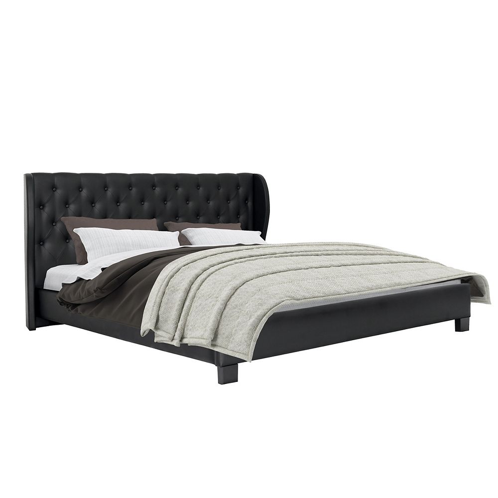Corliving Fairfield Tufted Black Bonded Leather King Bed The Home Depot Canada