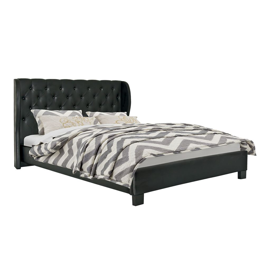 Corliving Fairfield Tufted Black Bonded Leather Queen Bed The Home
