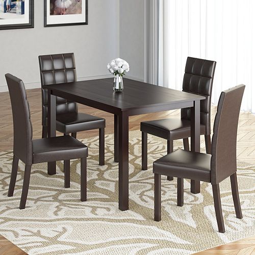 Corliving Atwood 43" Dining table with 4 Dark Brown Leatherette Seats