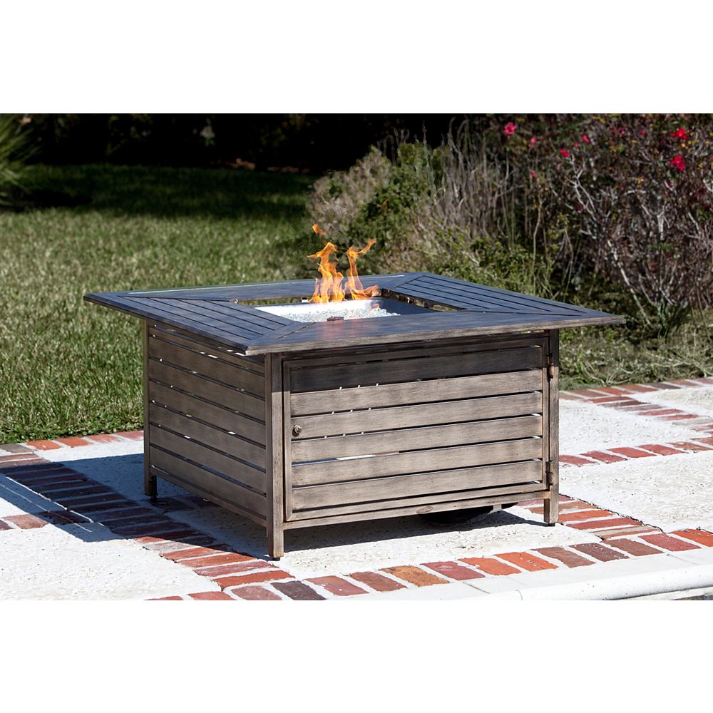 Paramount Square Aluminum Propane Fire Pit Table in Driftwood | The ...