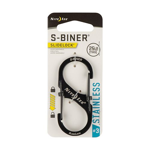 Nite Ize Size-3 S-Biner SlideLock Dual Carabiner, Locking Gates, Stainless Steel, Black