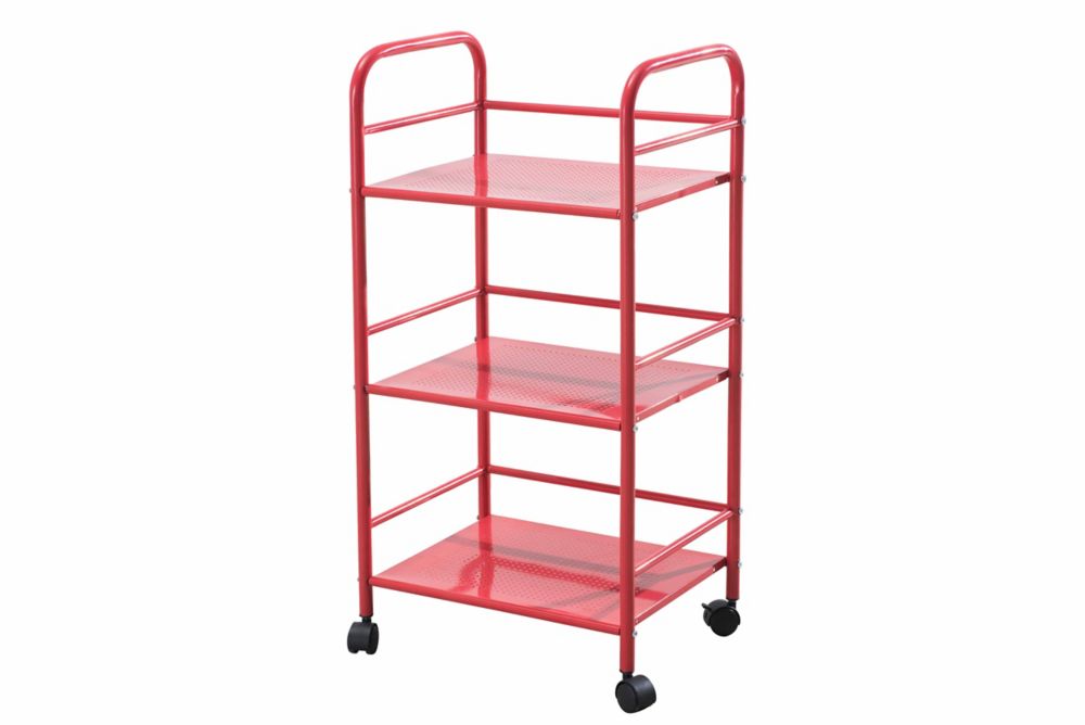 Sunjoy 3 Tiered Metal Shelving with Wheels in Red The Home Depot Canada