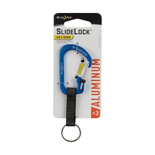 Nite Ize SlideLock Key Ring, Aluminum Locking Carabiner Keychain with Webbing, Blue