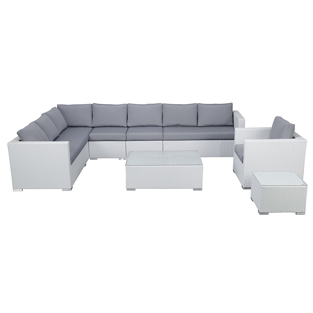 Velago Generoso L-Shape Outdoor Sectional Lounge Set in White Wicker