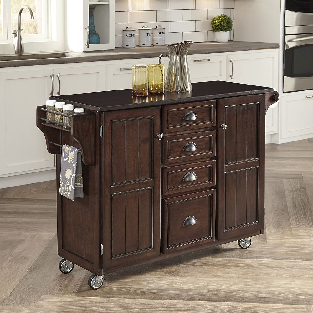 Home Styles Country Comfort Kitchen Cart w/ Wood Top | The Home Depot ...