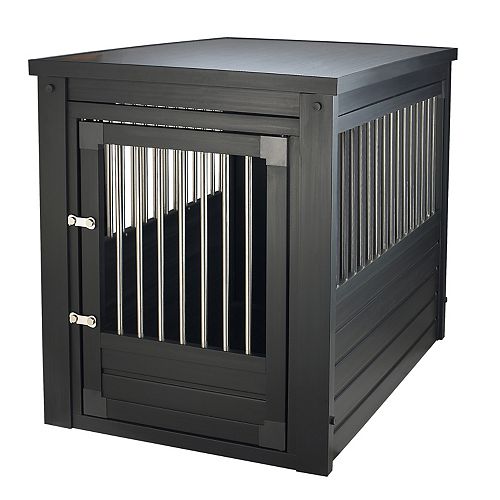 Habitat N' Home Indoor Large Crate/End Table with Stainless Steel Spindle in Espresso