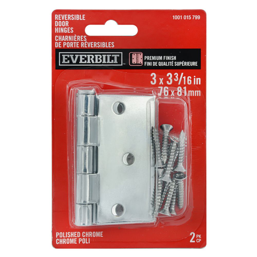 Everbilt 3in x 33/16in Polished Chrome Reversible Door Hinge with 5/